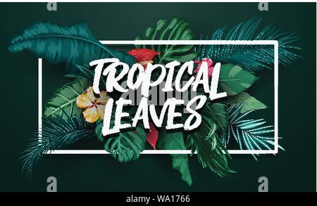 Birds collection and tropical plants background Stock Vector
