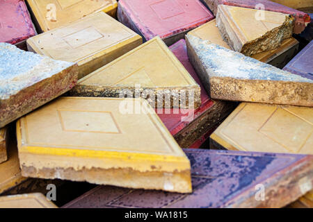 Close up view on different colorful pavement tiles in high resolution. Stock Photo