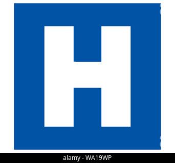 Hospital text and icon, blue color isolated background Stock Vector