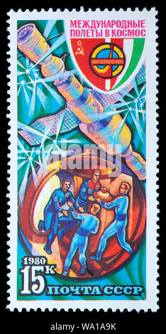 Soviet-Hungarian Space Flight, Intercosmos Space Program, postage stamp, Russia, USSR, 1980 Stock Photo