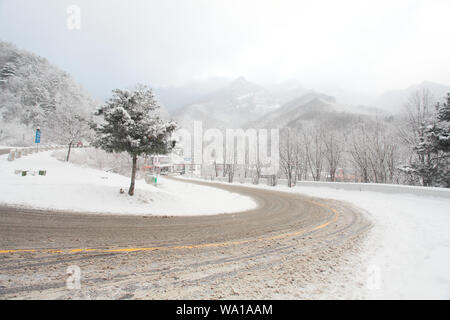 Shaanxi qinling snow abundance highway Stock Photo