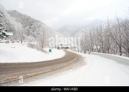 Shaanxi qinling snow abundance highway Stock Photo