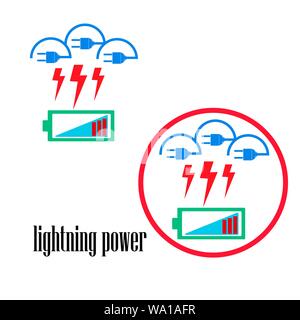 Light, electric, logo design elements. The concept of the symbol of energy and electric thunder. Lightning from clouds and batteries. Emblem vector em Stock Vector