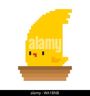 Bird in nest pixel art. Birdie little pixelated 8 bit. Vector illustration Stock Vector