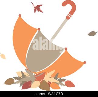 Leaf fall. Vector illustration with umbrella and autumn leaves. Eps 10 Stock Vector