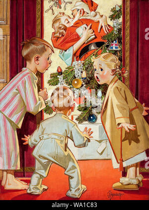 J.C. Leyendecker I Saw Mommy Kissing Santa Claus The American Weekly Cover Stock Photo