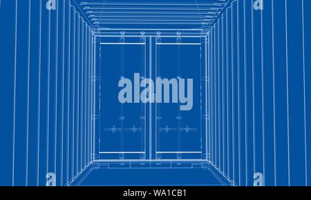 Cargo container. Wire-frame style Stock Vector