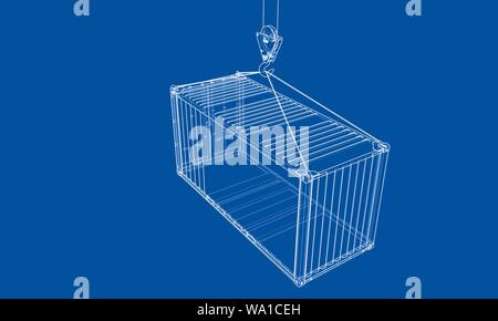 Cargo container. Wire-frame style Stock Vector
