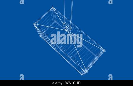 Cargo container. Wire-frame style Stock Vector