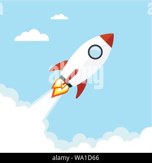 Rocket flying in the sky. Vector illustration Stock Vector