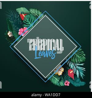 Tropical leaves with triangle frame Stock Vector