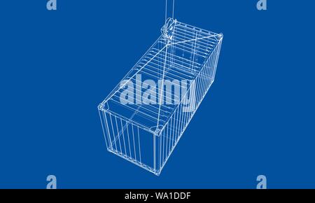 Cargo container. Wire-frame style Stock Vector