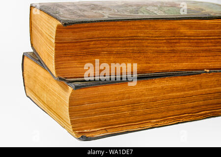 two antique books isolated on white Stock Photo