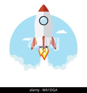 Rocket flying in the sky. Vector illustration Stock Vector