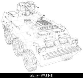 Army vehicle technical wire-frame. Vector illustration. Tracing illustration of 3d Stock Vector