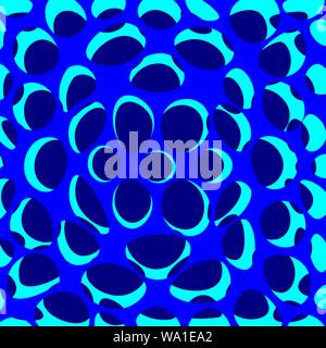 Abstract mix of round blue colors vector. Flower shape in the middle branching out. Mix of different ellipse shapes with three types of blue hues. Stock Vector