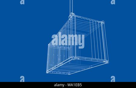 Cargo container. Wire-frame style Stock Vector