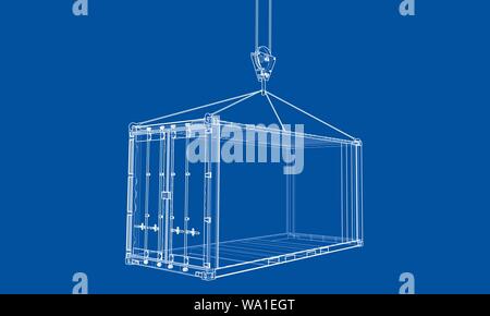 Cargo container. Wire-frame style Stock Vector