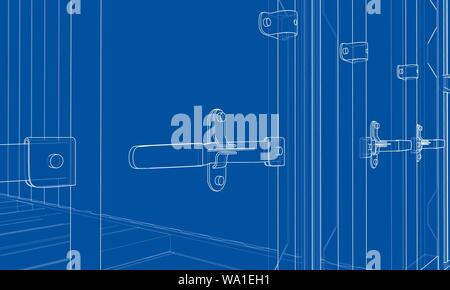 Cargo container. Wire-frame style Stock Vector
