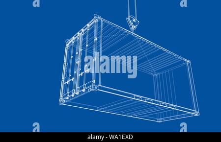 Cargo container. Wire-frame style Stock Vector