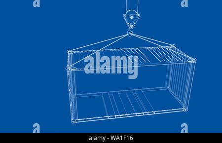 Cargo container. Wire-frame style Stock Vector