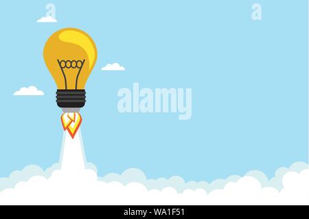 Bulb Rocket flying in the sky. Vector illustration Stock Vector