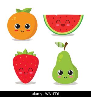 Cute and funny fruits set. Vector illustration Stock Vector