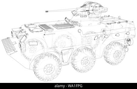 Army vehicle technical wire-frame. Vector illustration. Tracing illustration of 3d Stock Vector
