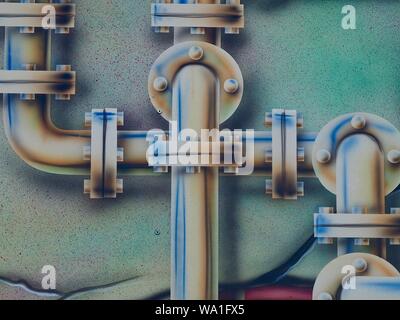 Painting of water pipe lines on a truck Stock Photo