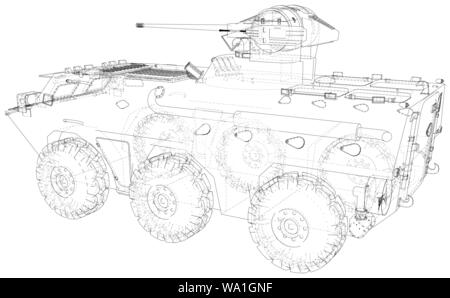 Blueprint Military vehicle. EPS10 format. Vector created of 3d Stock Vector