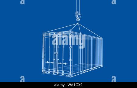 Cargo container. Wire-frame style Stock Vector