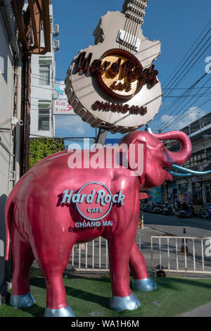 Pink elephant marks Hard Rock Cafe Chiang Mai north Thailand Stock