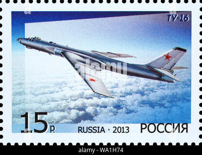 Tupolev Tu-16 Strategic Bomber, Tupolev aircraft, postage stamp, Russia, USSR, 2013 Stock Photo