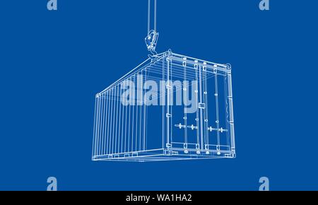 Cargo container. Wire-frame style Stock Vector