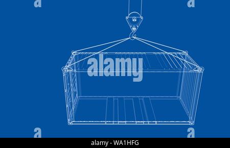 Cargo container. Wire-frame style Stock Vector