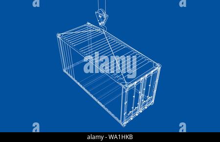 Cargo container. Wire-frame style Stock Vector
