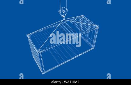 Cargo container. Wire-frame style Stock Vector