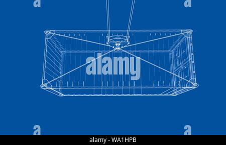 Cargo container. Wire-frame style Stock Vector
