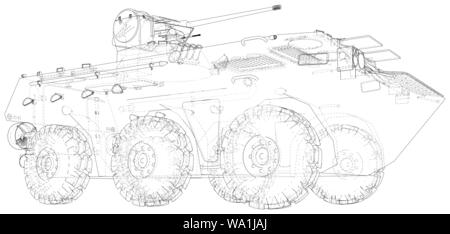 Military machine technical wire-frame. EPS10 format. Vector created of 3d Stock Vector