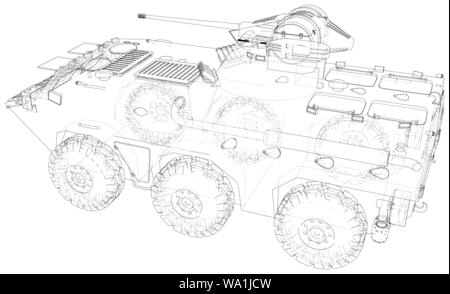 Military machine technical wire-frame. EPS10 format. Vector created of 3d Stock Vector