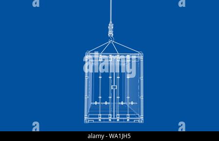 Cargo container. Wire-frame style Stock Vector