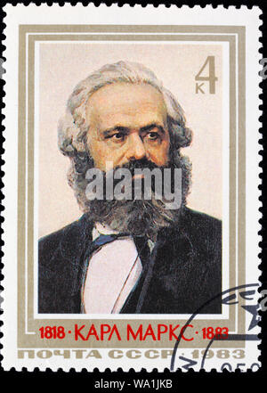 Karl Marx (1818-1883), German philosopher, economist, historian, sociologist, socialist revolutionary, postage stamp, Russia, USSR, 1983 Stock Photo