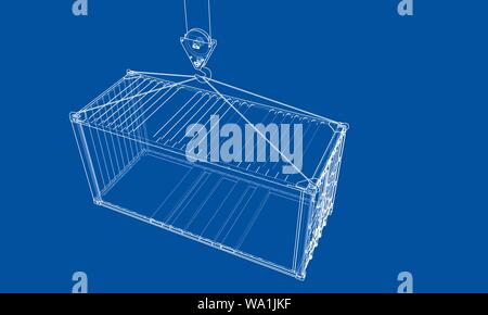 Cargo container. Wire-frame style Stock Vector