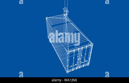 Cargo container. Wire-frame style Stock Vector