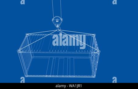 Cargo container. Wire-frame style Stock Vector