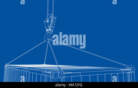 Cargo container. Wire-frame style Stock Vector