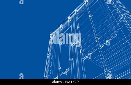 Cargo container. Wire-frame style Stock Vector