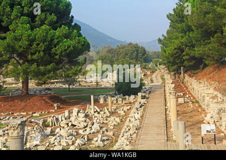 Scenic Wooden Walkway beside the Commercial Agora Ruins in Ephesus Turkey Stock Photo