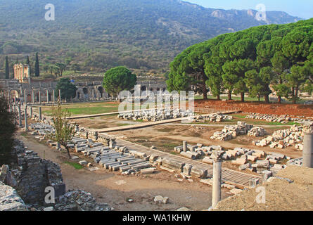 Archaeological Ruins of the Commercial Agora in Ephesus Turkey Stock Photo