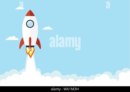 Rocket flying in the sky. Vector illustration Stock Vector